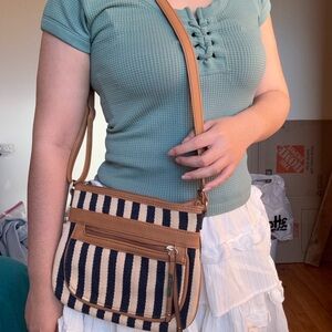 Rosetti Navy and Tan Striped Canvas Crossbody Bag